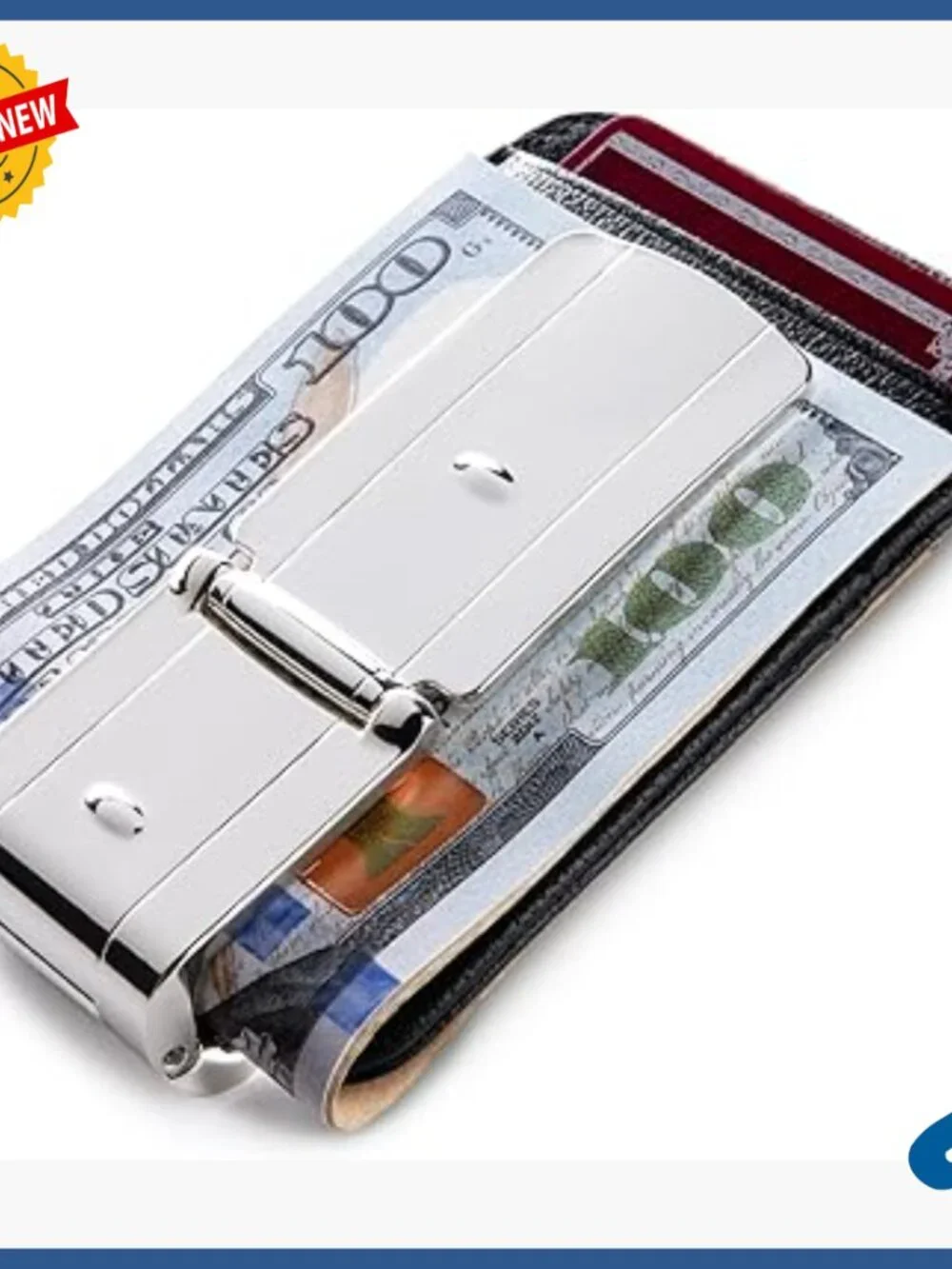 Silver Money Clip with Leather Wallet RFID Blocking Minimalist Design